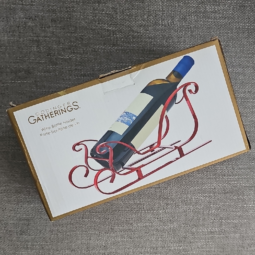 Godinger Gatherings Christmas Santa Sleigh Wine Bottle Holder Red Metal